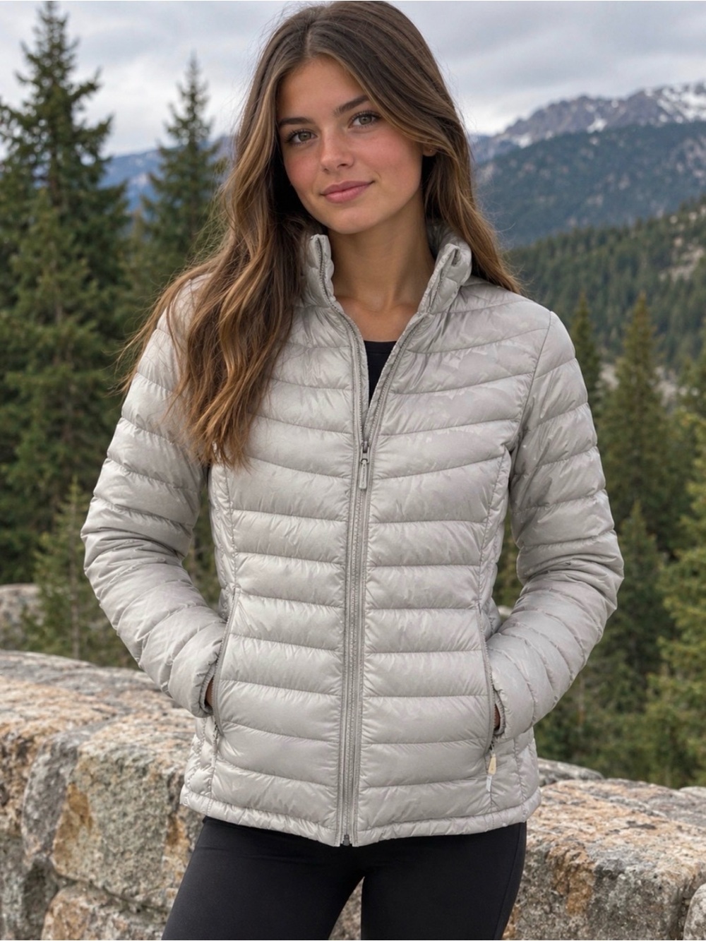 32 Degrees Ultra-Lightweight Hooded Puffer Jacket Gray Size Small